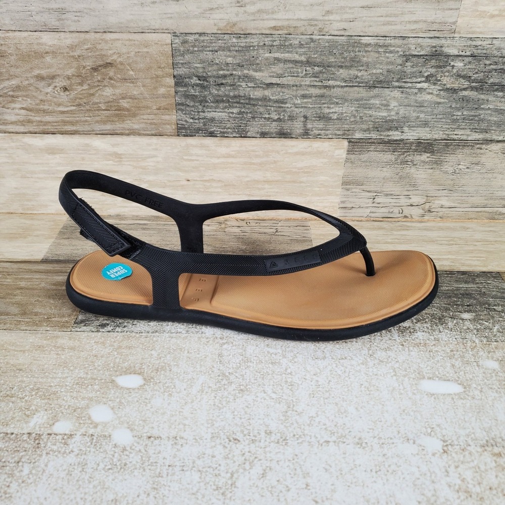 Reef Water Willow Maya Womens Sandals Sz 10 Black Tan Rubber Slingback Open Toe